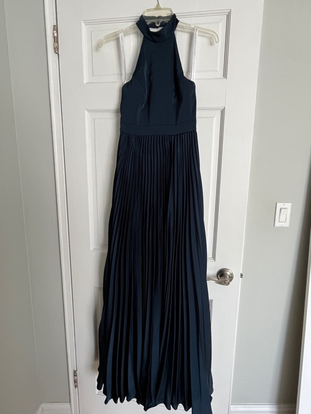 Azazie / Christian Siriano Dark Navy Halter Pleated Maxi Dress